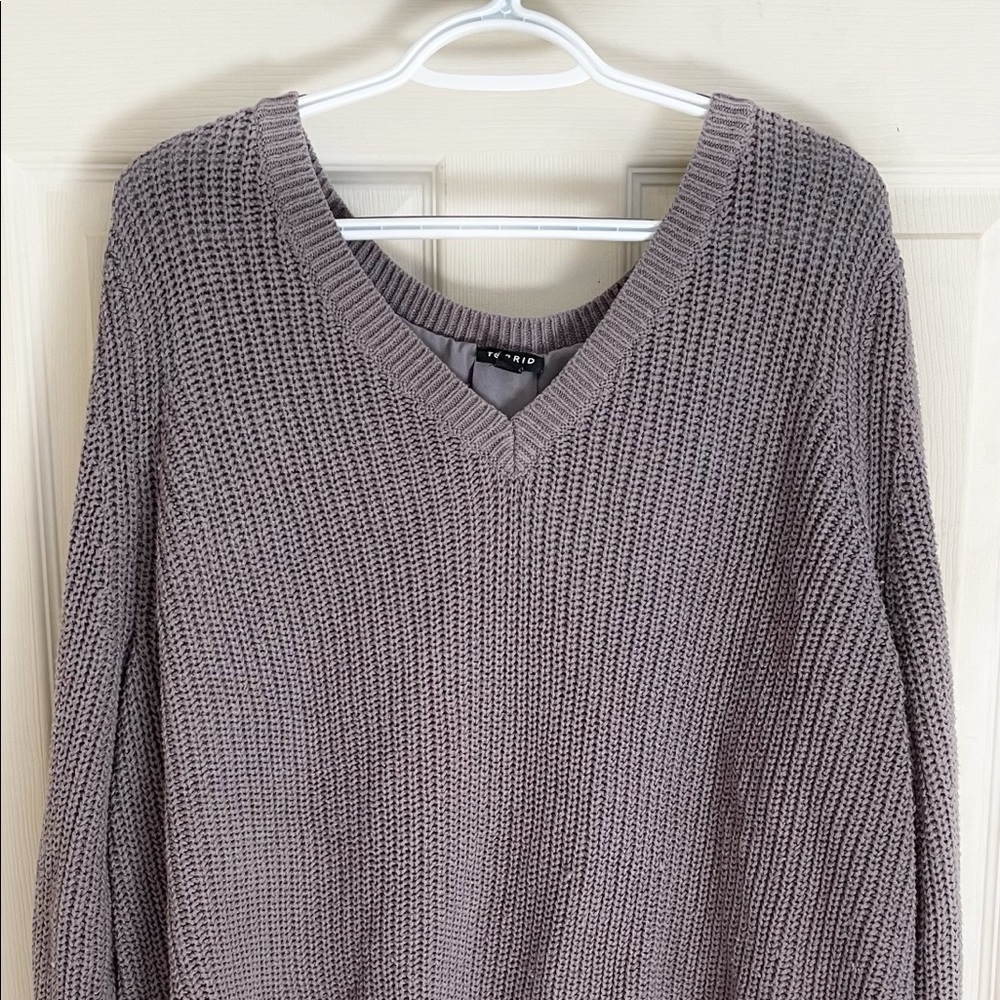 Torrid sweater with sheer underlay and back design